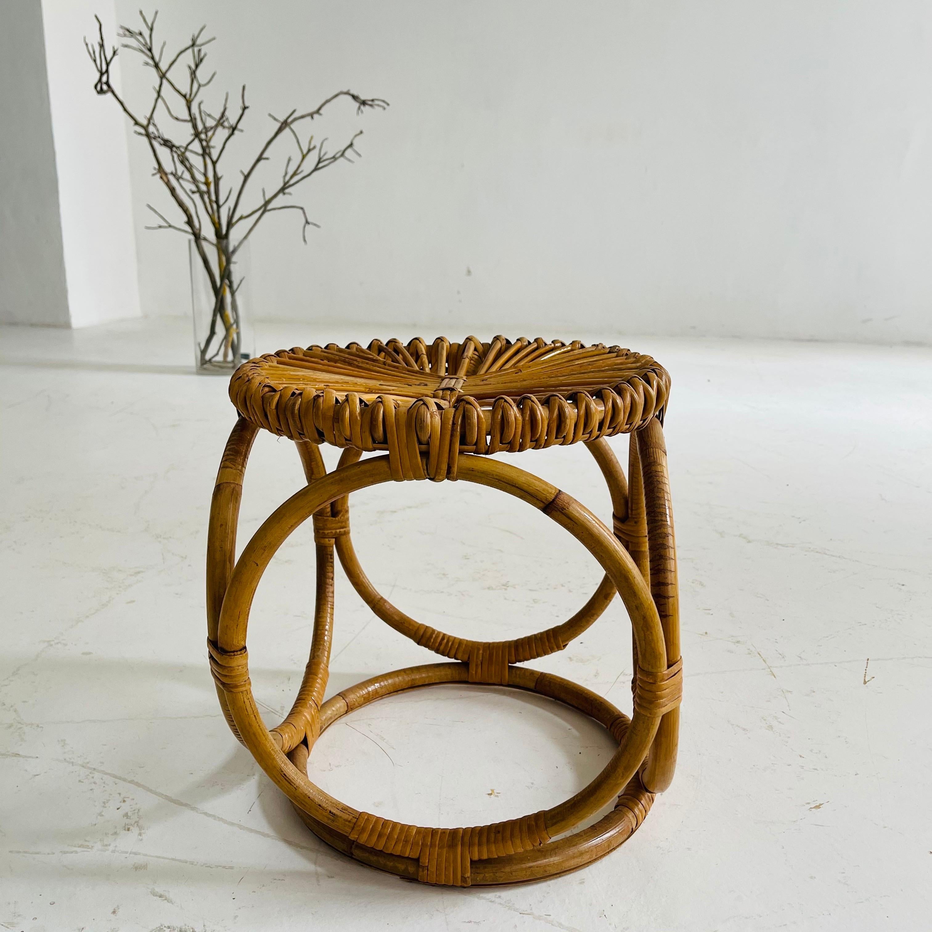 Bamboo Style Woven Rattan Wicker Stool, Italy, 1970s For Sale 7