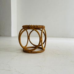 Bamboo Style Woven Rattan Wicker Stool, Italy, 1970s