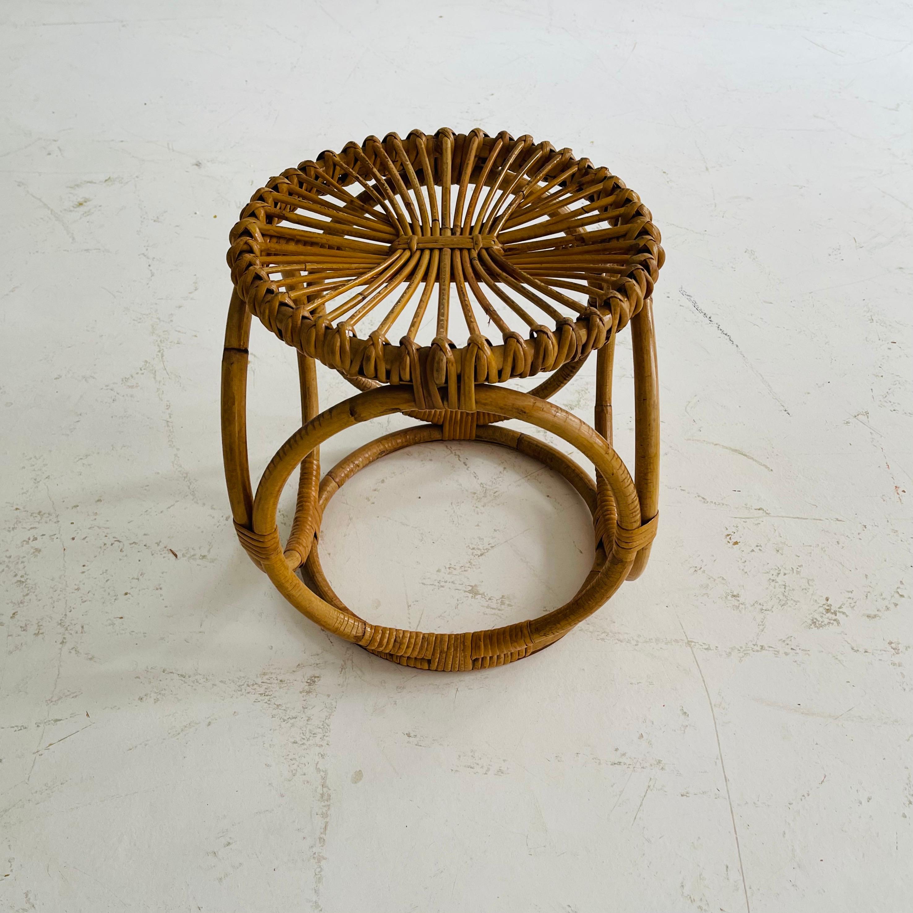 Bamboo Style Woven Rattan Wicker Stool, Italy, 1970s For Sale 3