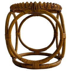 Bamboo Style Woven Rattan Wicker Stool, Italy, 1970s