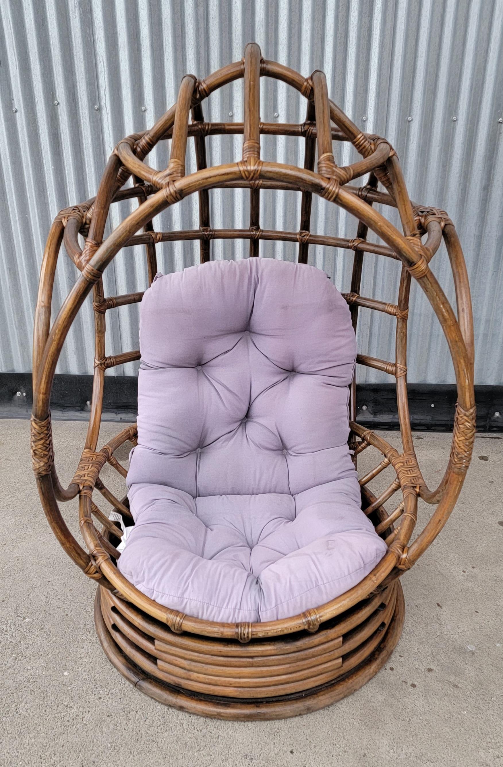 Mid-Century Modern Bamboo Swivel Egg Chair