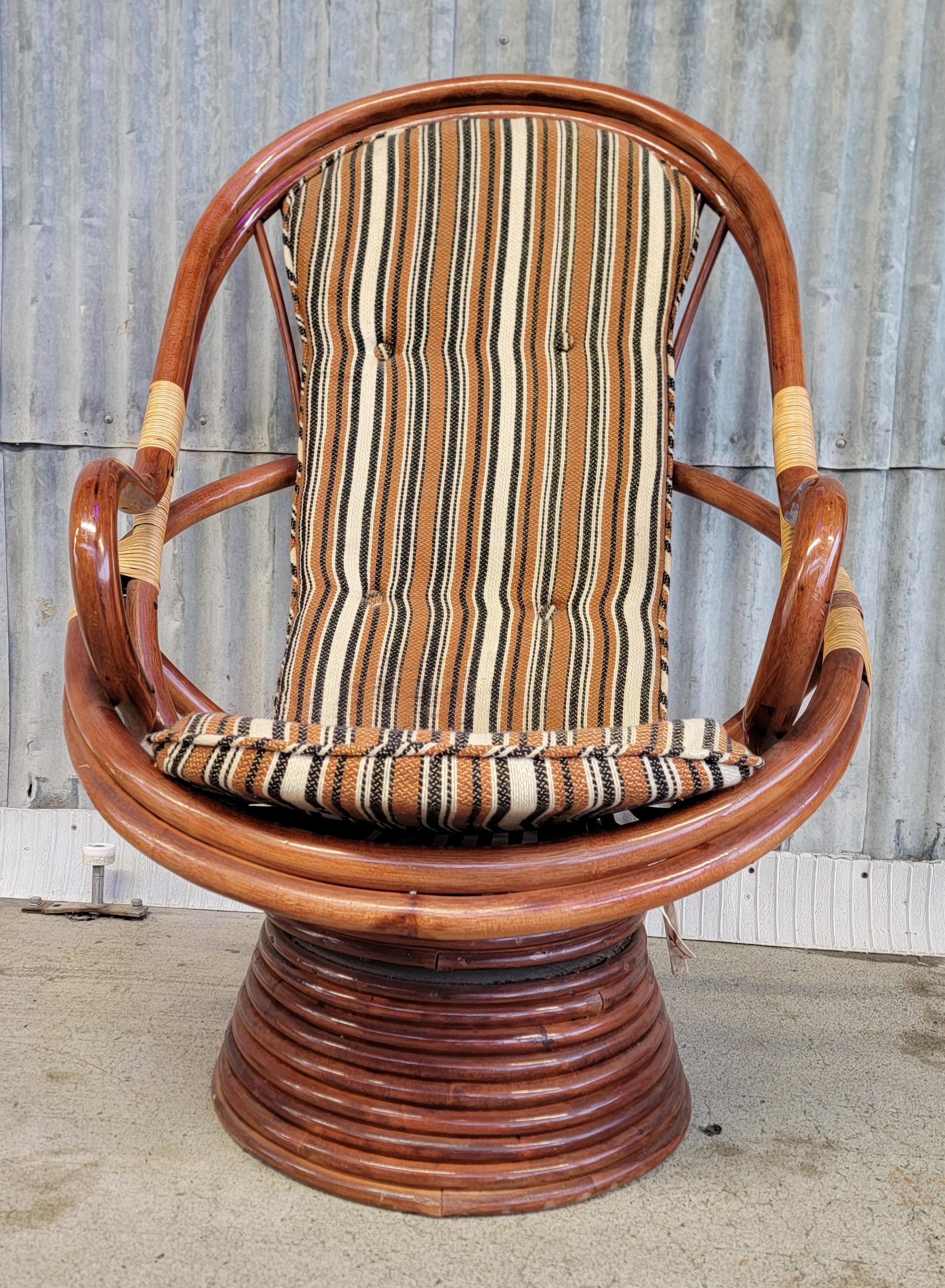 Mid-Century Modern Bamboo Swivel Lounge Chair 1970's For Sale