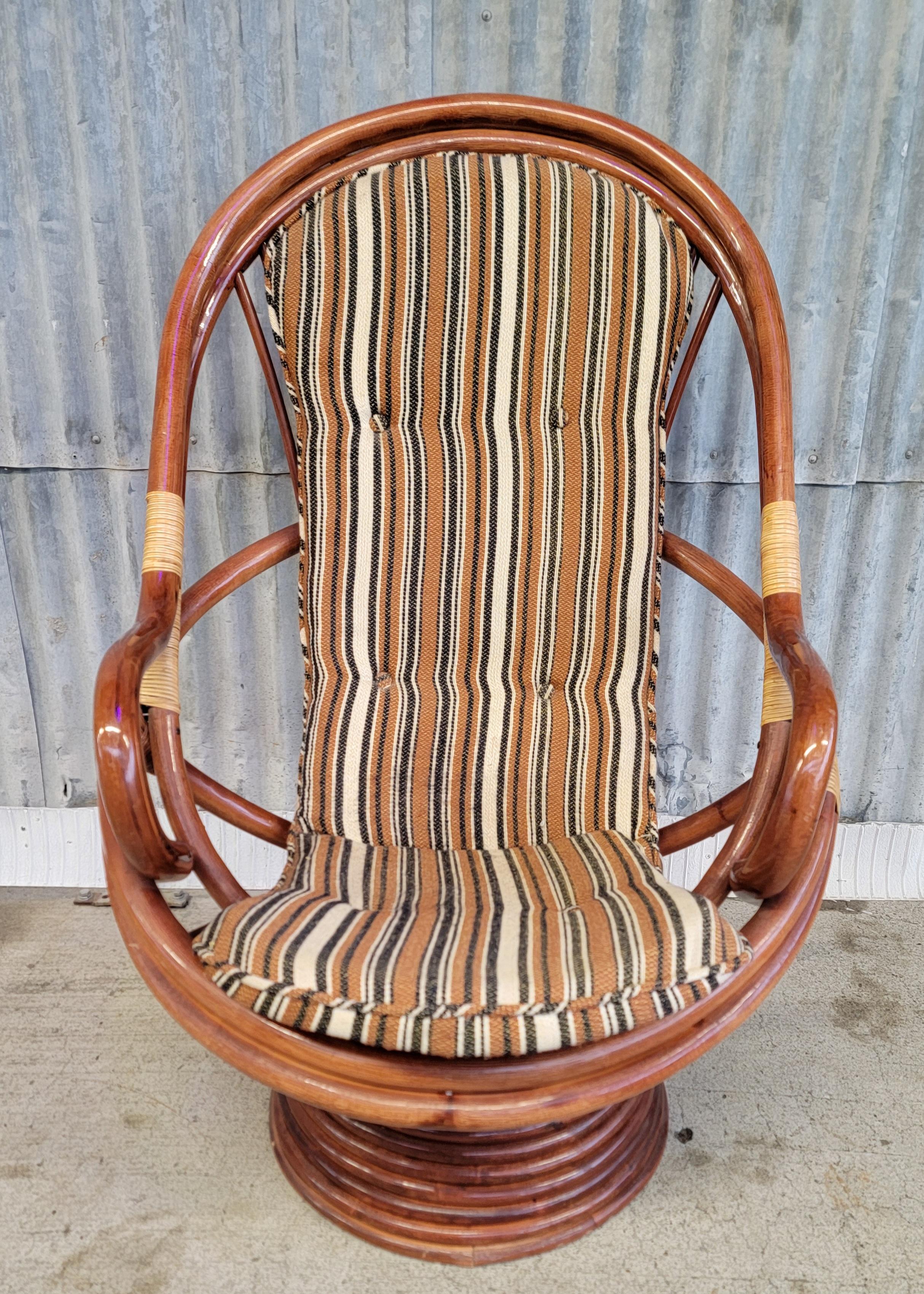 Bamboo Swivel Lounge Chair 1970's For Sale 1