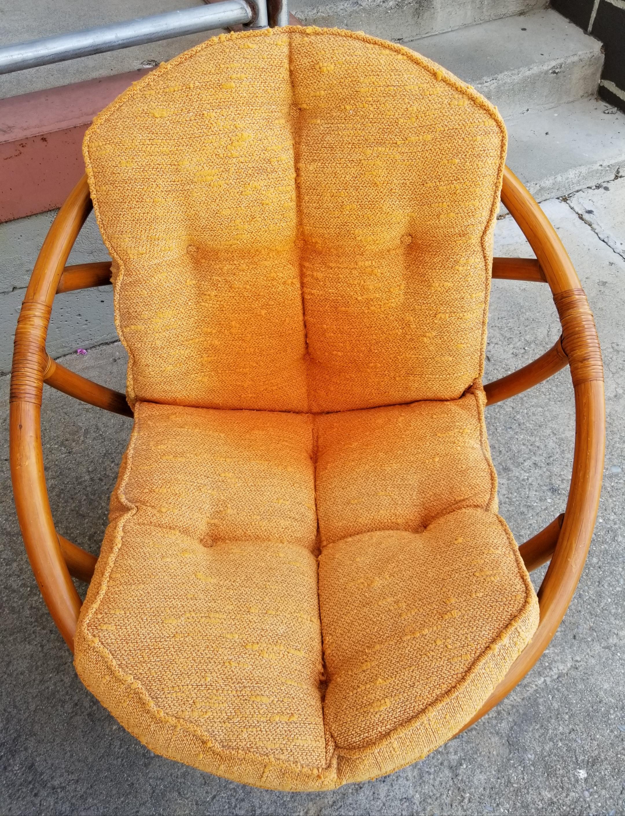 Bamboo Swivel Lounge Chairs, 1970's 4