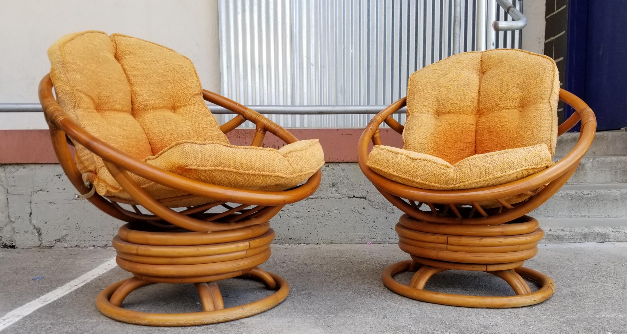 Bamboo Swivel Lounge Chairs, 1970's 6