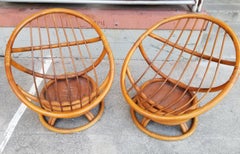 Bamboo Swivel Lounge Chairs, 1970's