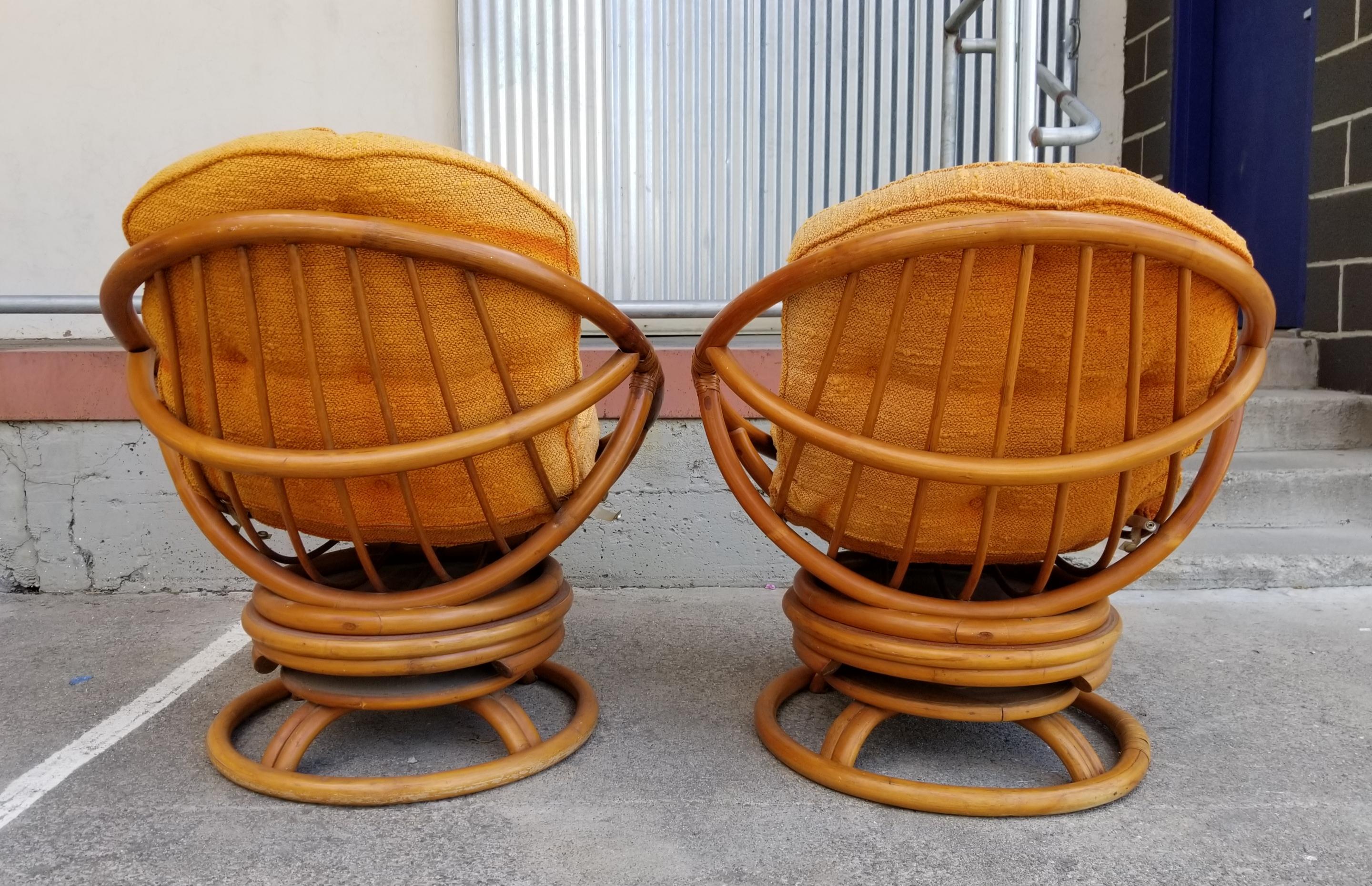 20th Century Bamboo Swivel Lounge Chairs, 1970's