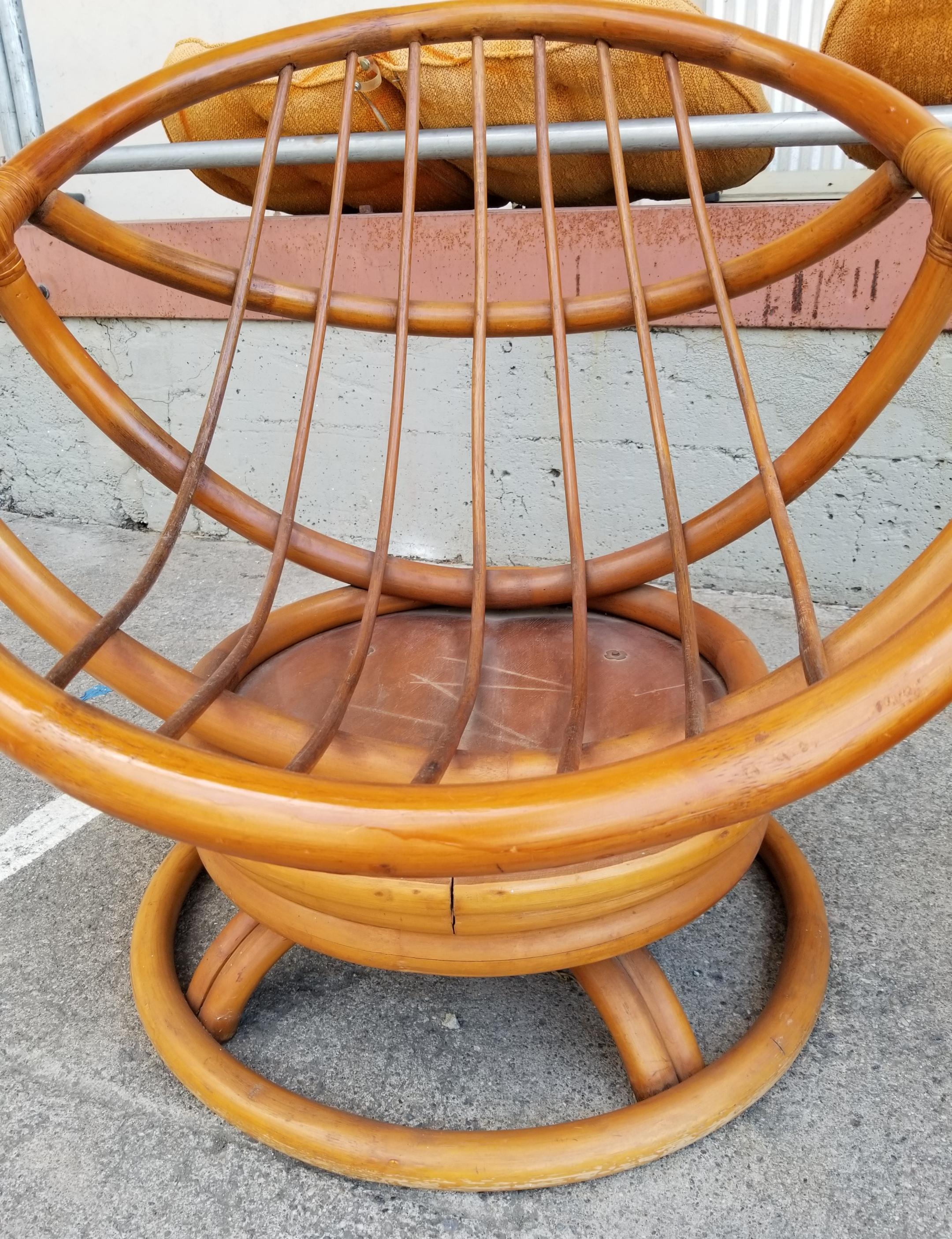 Bamboo Swivel Lounge Chairs, 1970's 1