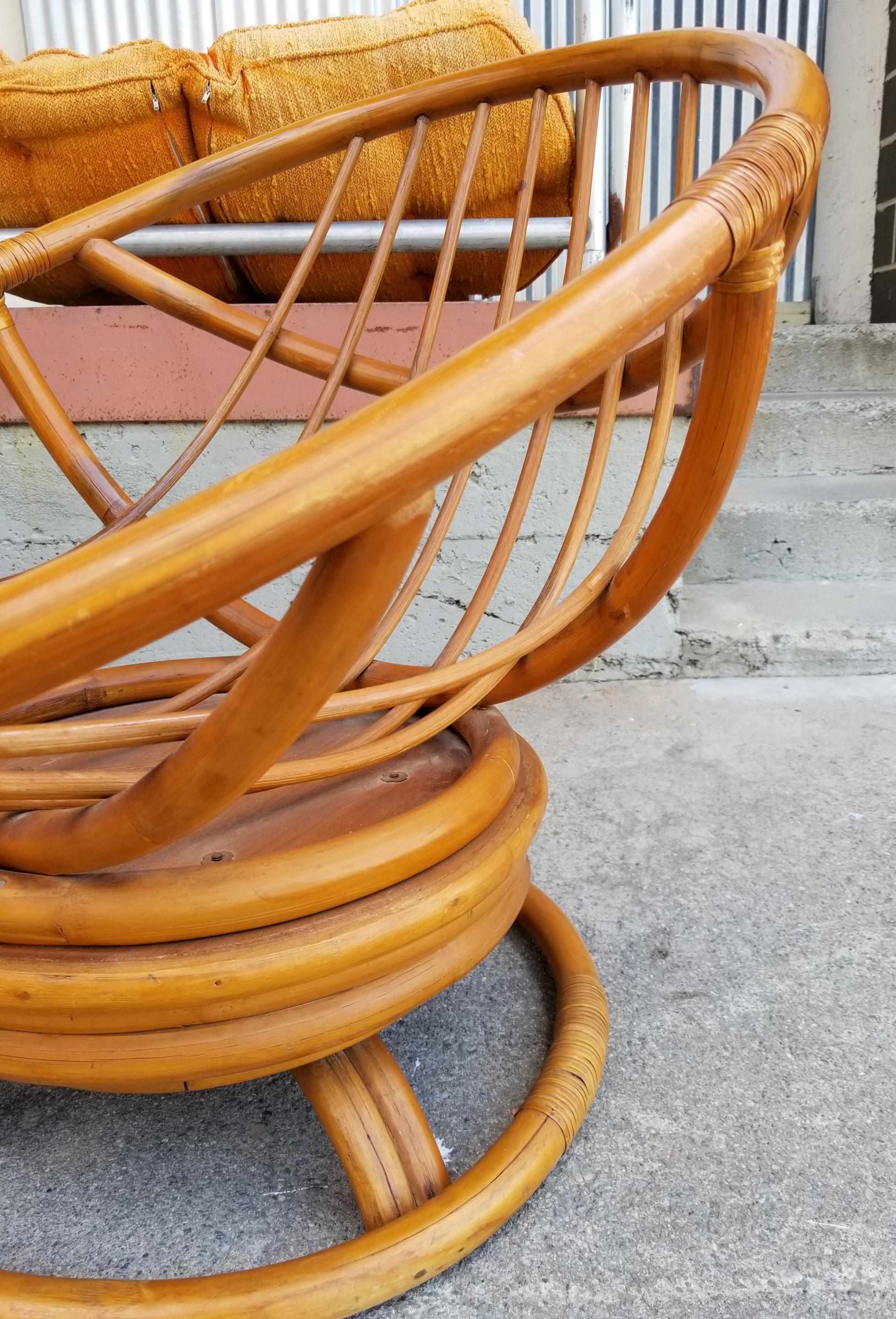 Bamboo Swivel Lounge Chairs, 1970's 2
