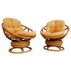 Retro Bamboo Swivel Lounge Chairs, 1970's