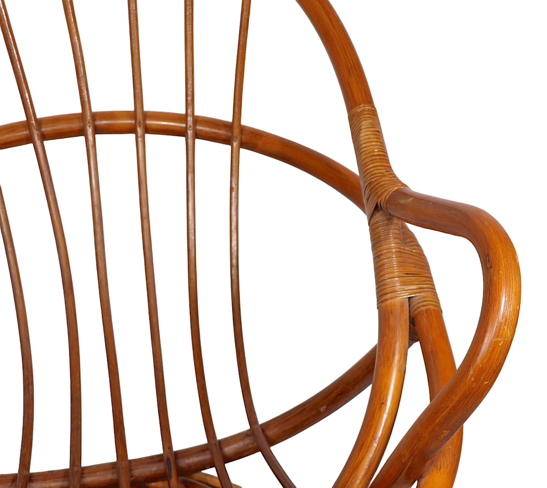 Bamboo Swivel Tilt Lounge Chair c 1970's For Sale 3
