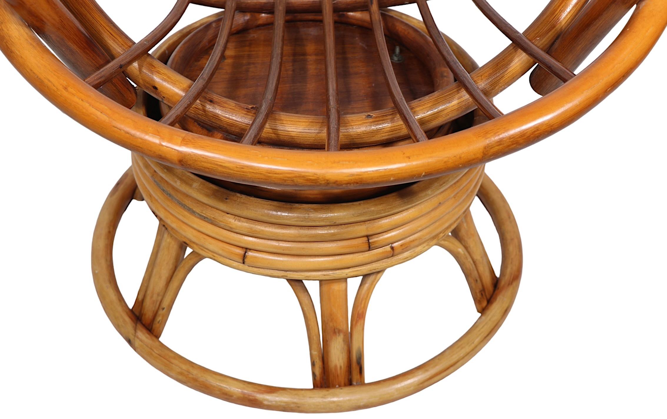 Bamboo Swivel Tilt Lounge Chair c 1970's For Sale 4