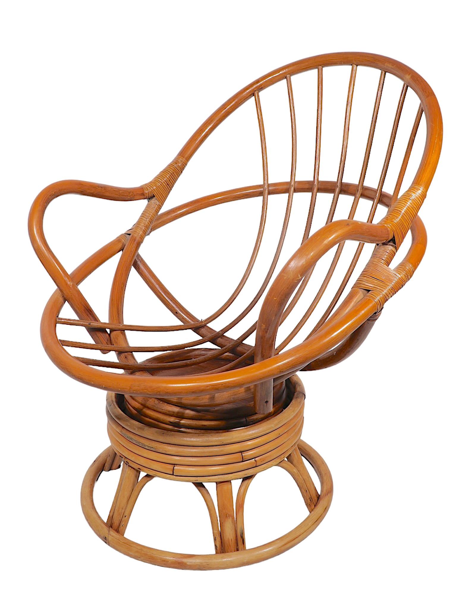 Bamboo Swivel Tilt Lounge Chair c 1970's For Sale 5