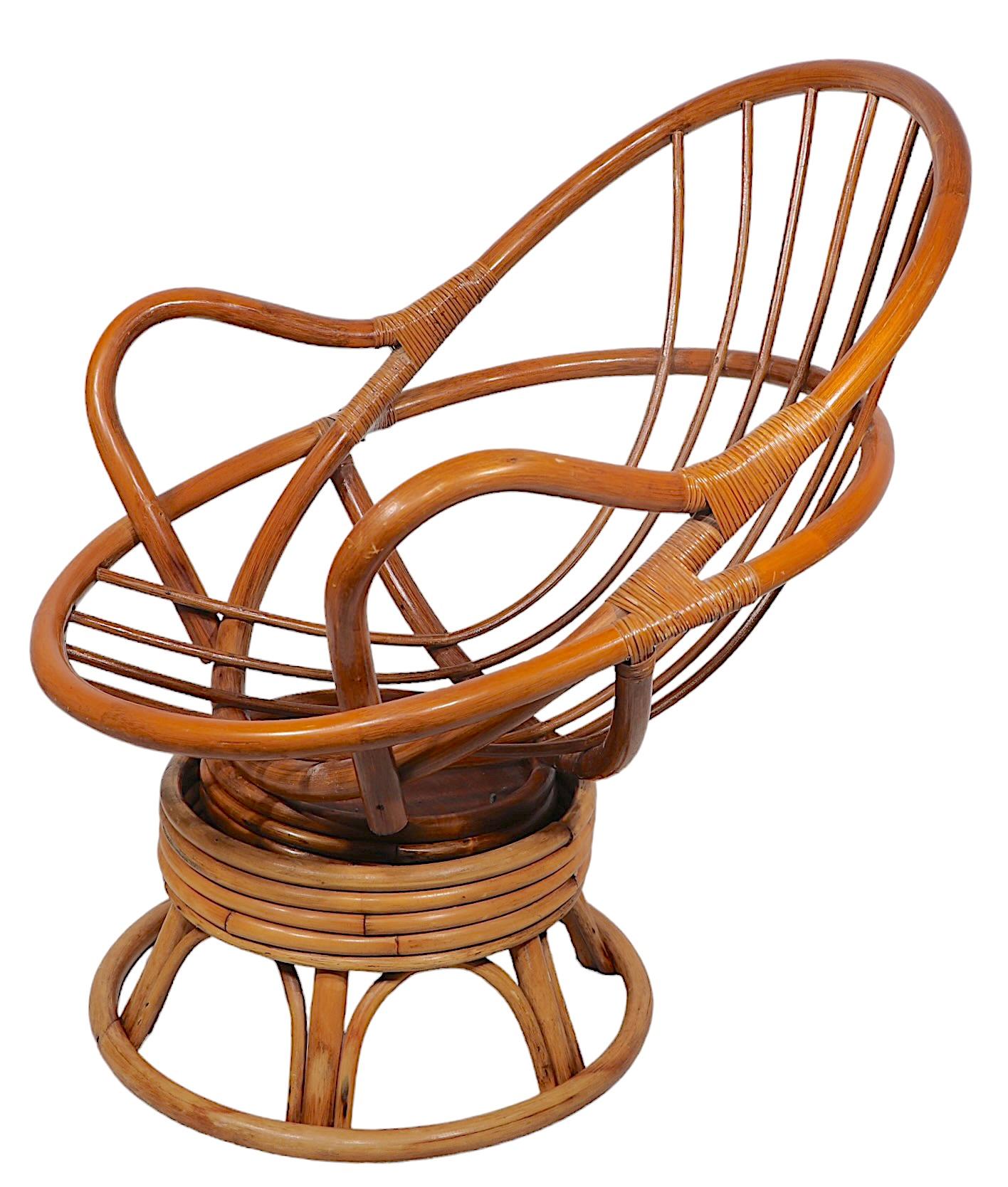 Bamboo Swivel Tilt Lounge Chair c 1970's For Sale 6