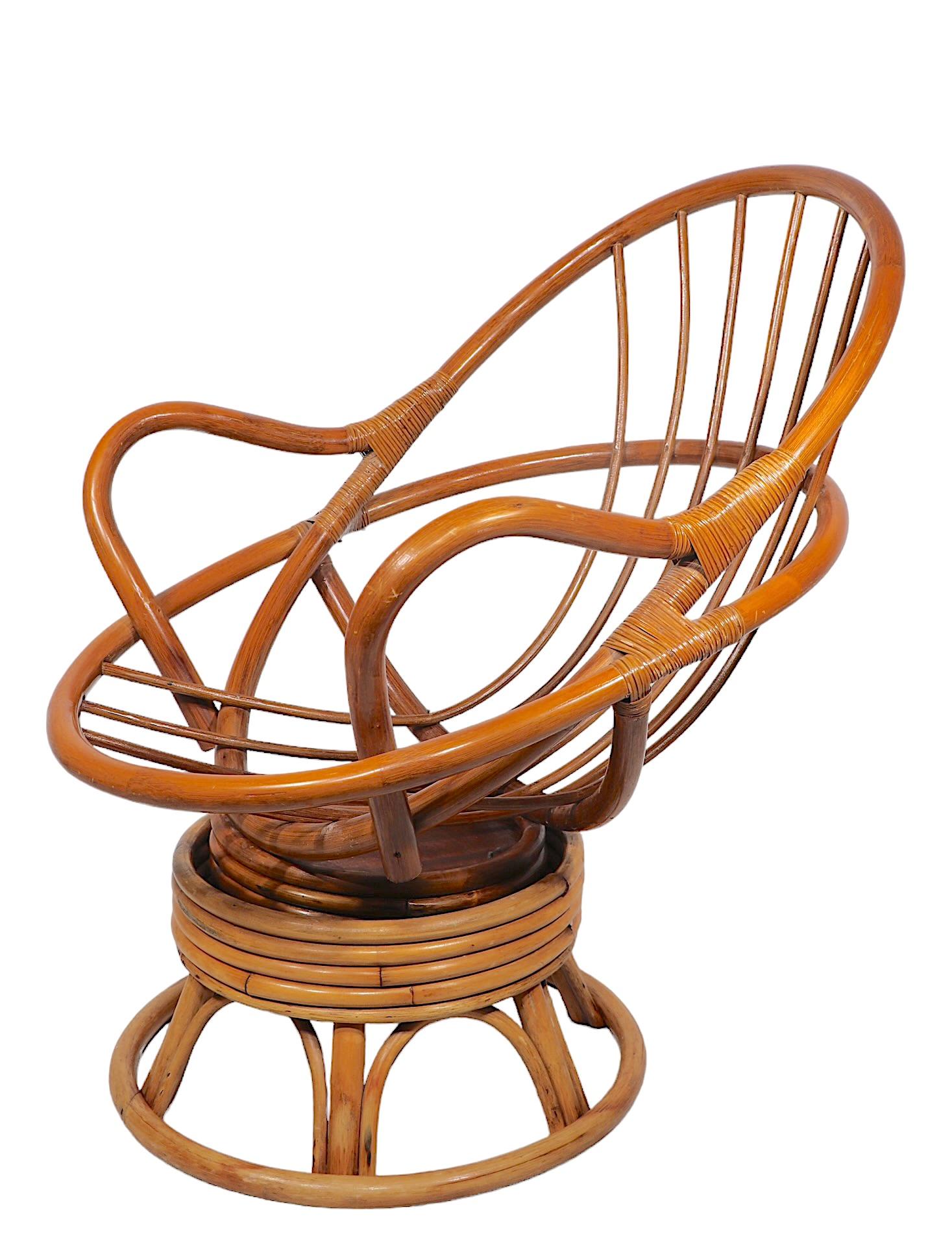 Bamboo Swivel Tilt Lounge Chair c 1970's For Sale 7