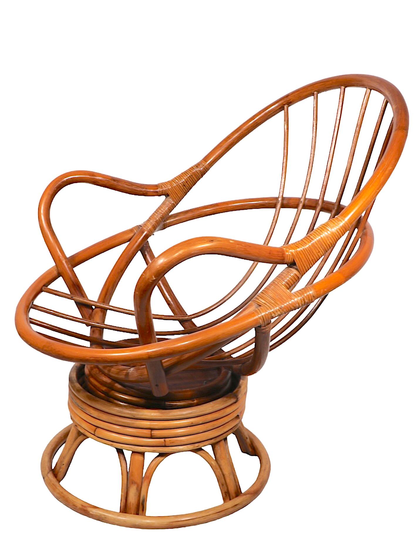 Bamboo Swivel Tilt Lounge Chair c 1970's For Sale 8