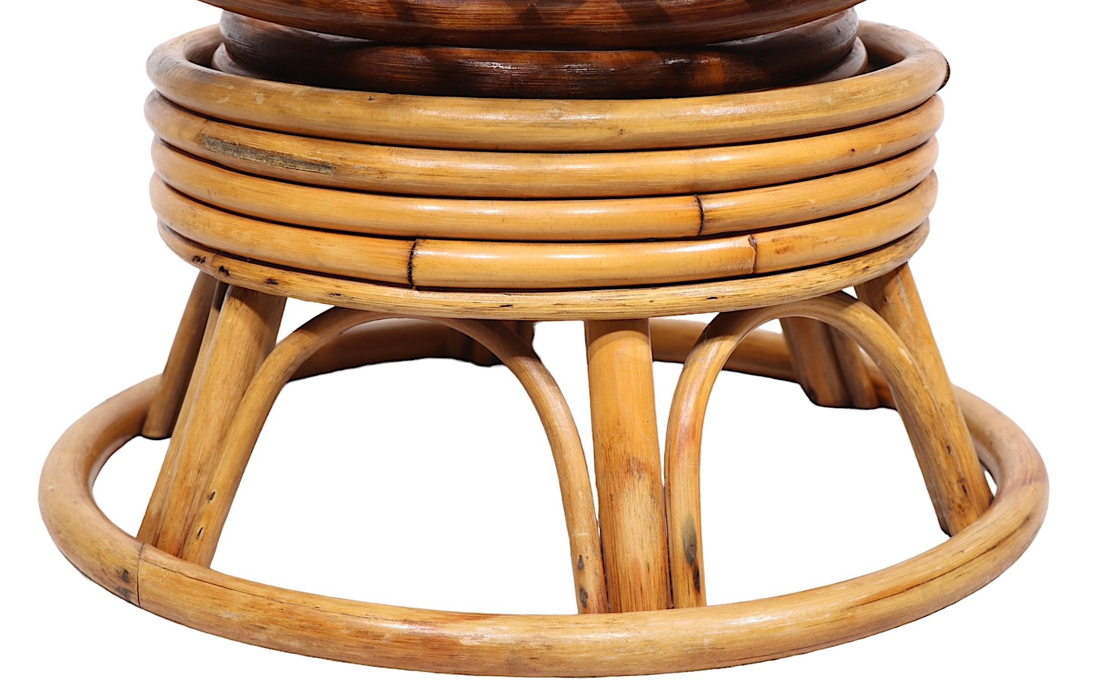 American Bamboo Swivel Tilt Lounge Chair c 1970's For Sale