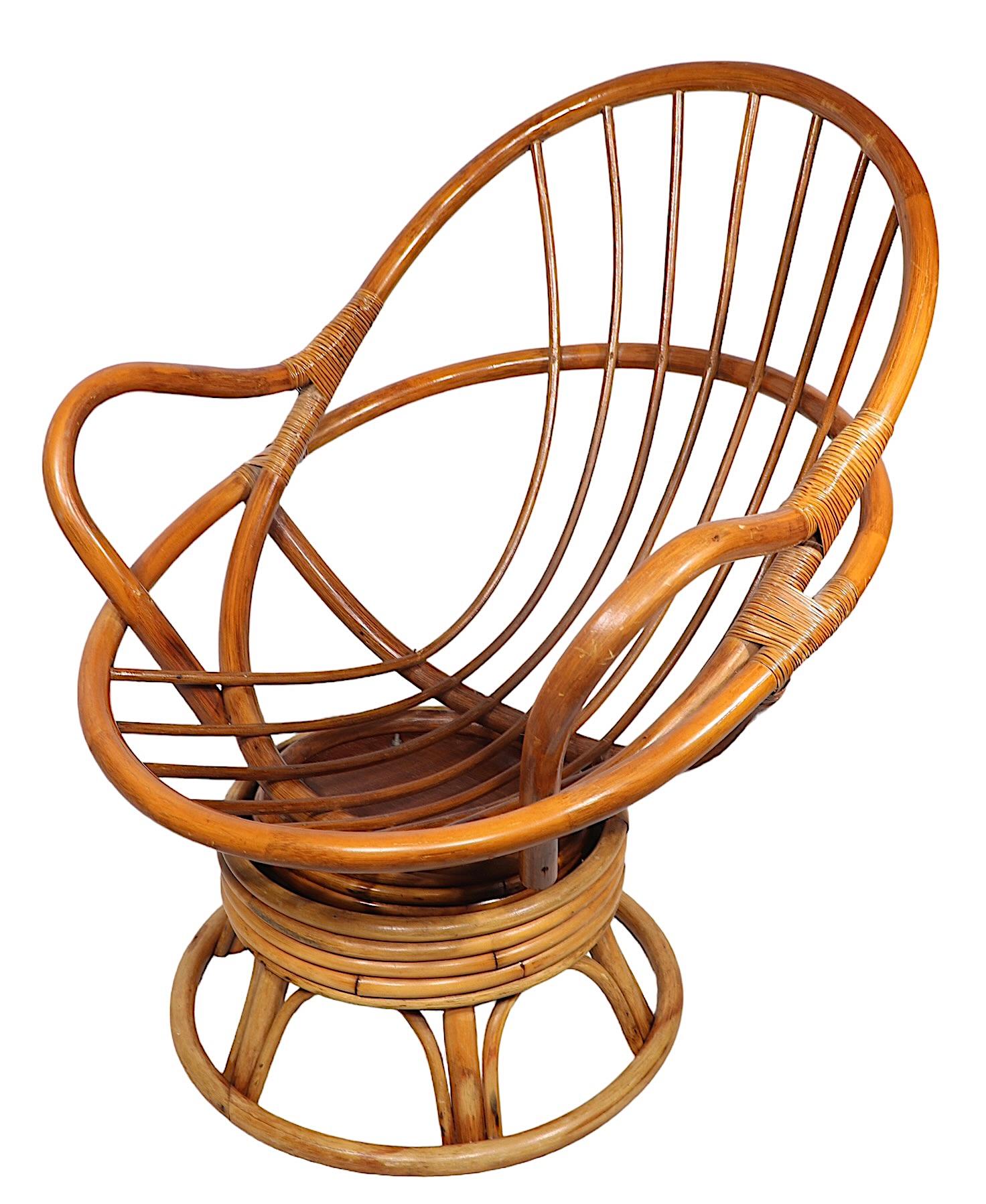 20th Century Bamboo Swivel Tilt Lounge Chair c 1970's For Sale