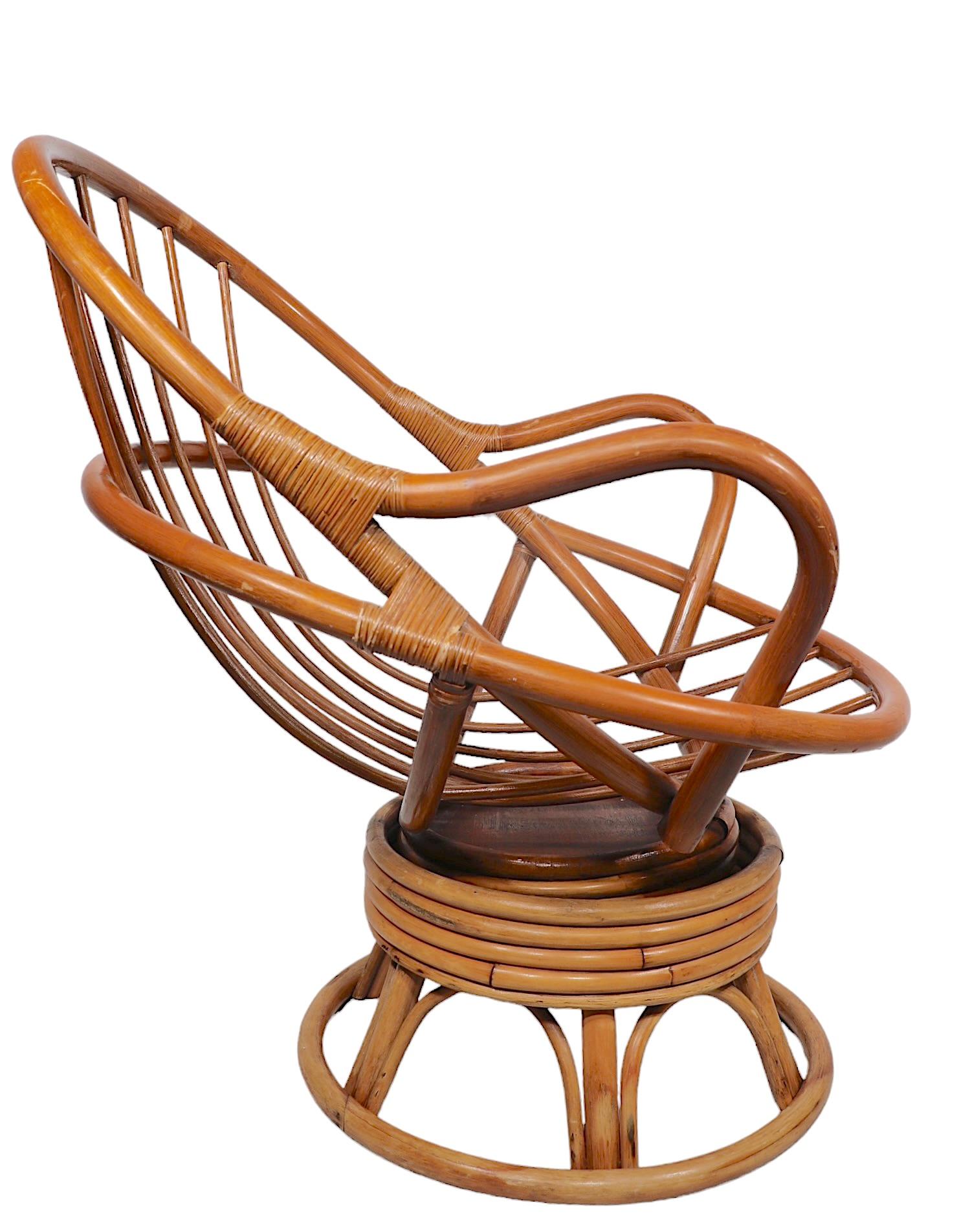 Bamboo Swivel Tilt Lounge Chair c 1970's For Sale 2