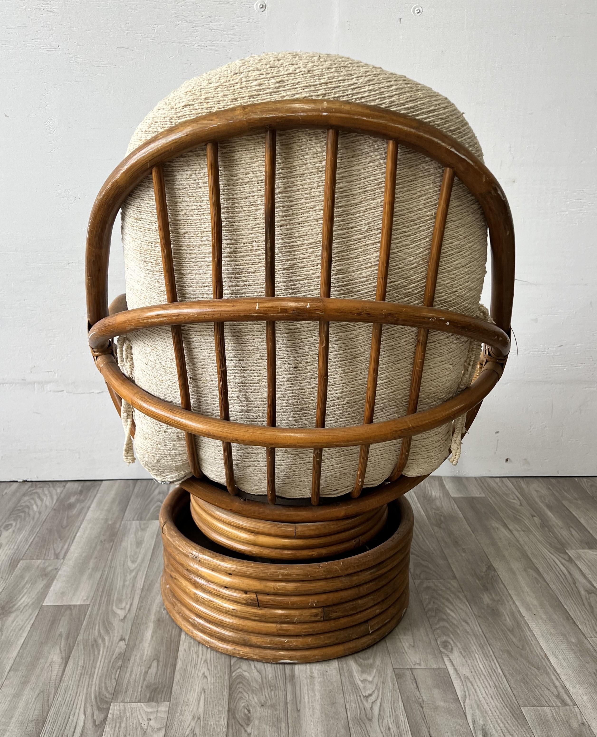 Mid-20th Century Bamboo Swivel Tilt Lounge Chair For Sale