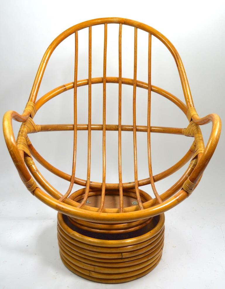 Mid-Century Modern Bamboo Swivel Tilt Lounge Chair