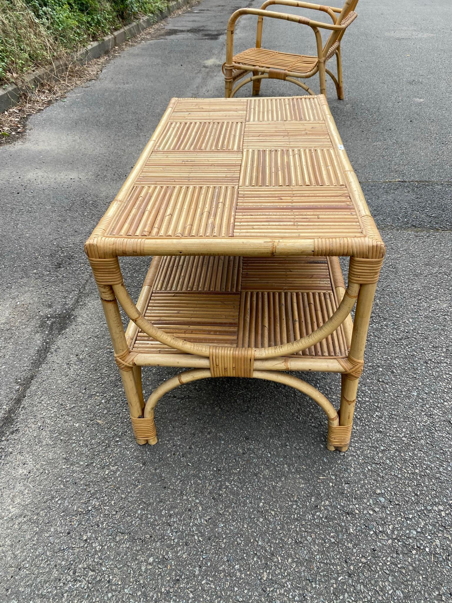 Rattan Bamboo Table, circa 1960-1970 For Sale