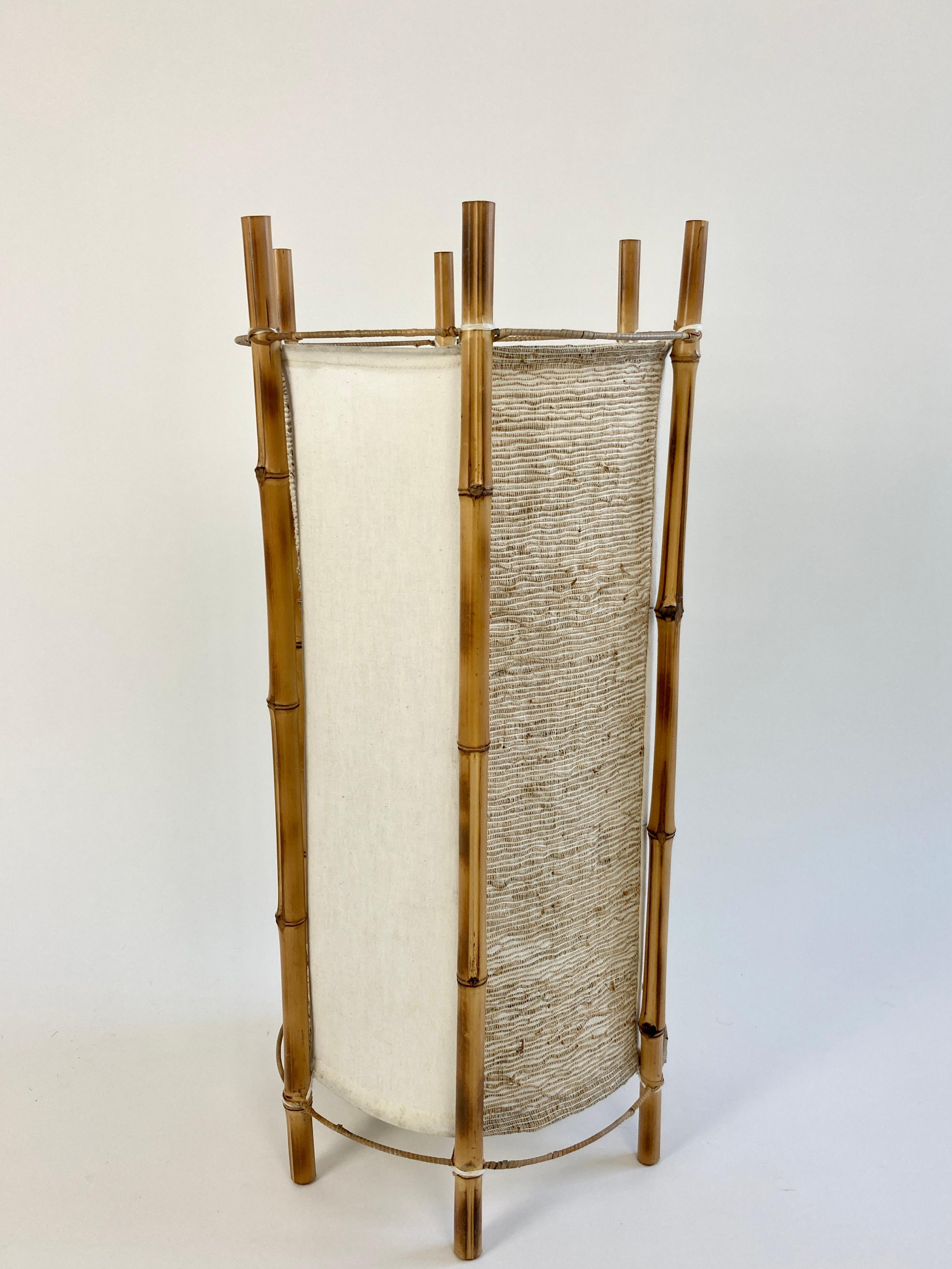 Canvas Bamboo Table Lamp, France, 1960s