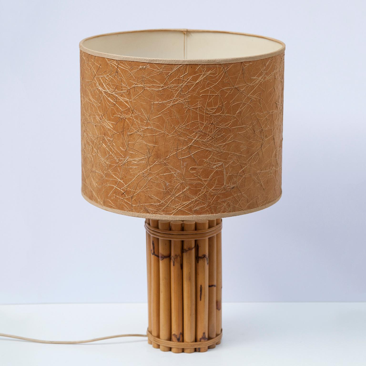 Bamboo Table Lamp Paper Shade, France, 1950s For Sale at 1stDibs