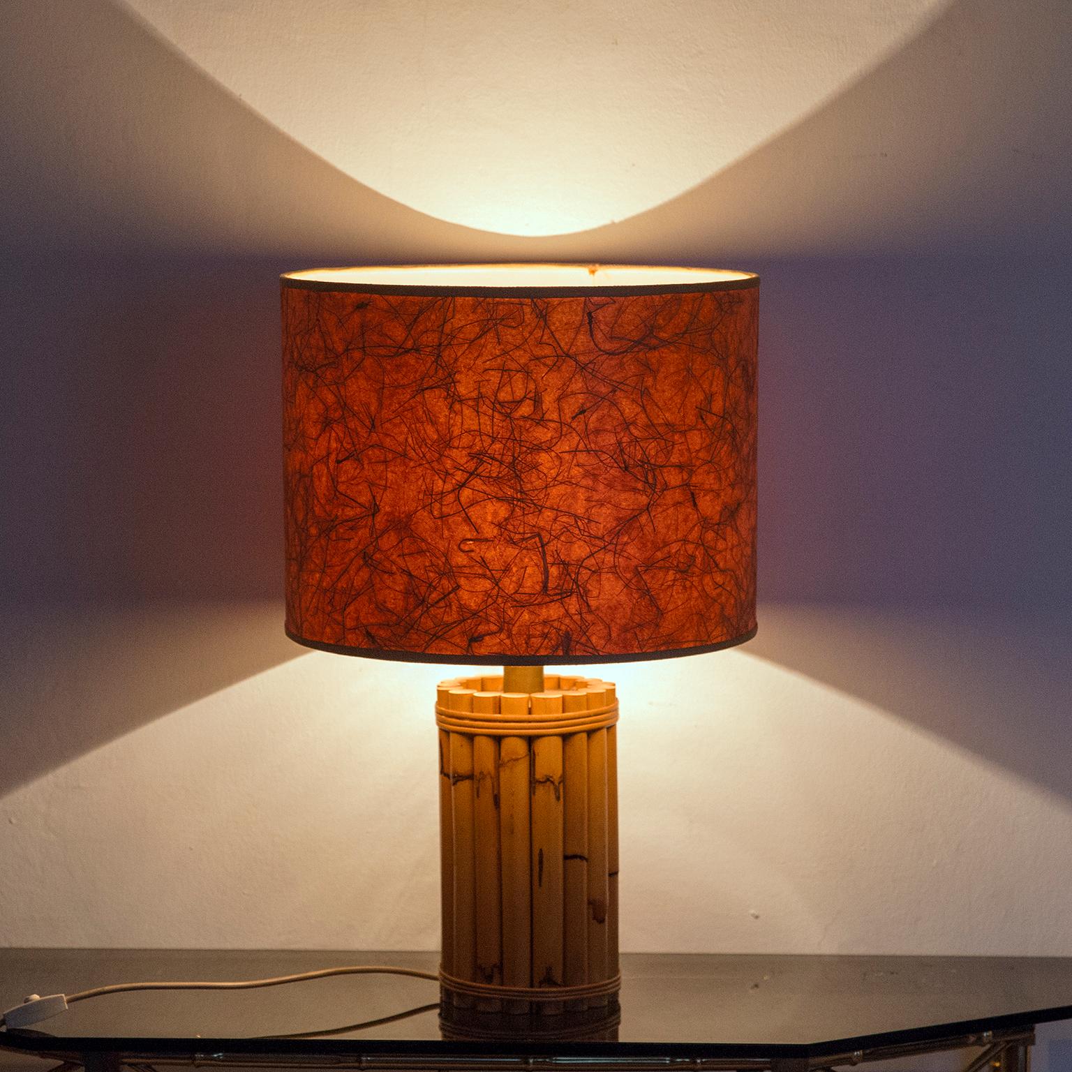 French Bamboo Table Lamp Paper Shade, France, 1950s For Sale