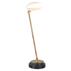 Bamboo Table Lamp with Black Leather and Marble Base and Scallop Shell Shade