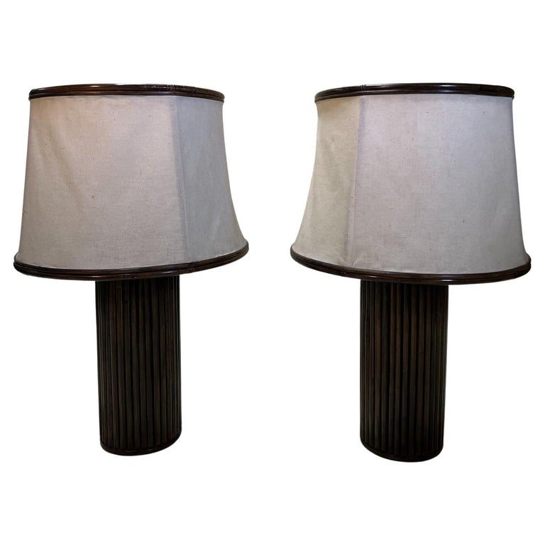 Incredible Pair of Bamboo Table Lamps For Sale at 1stDibs
