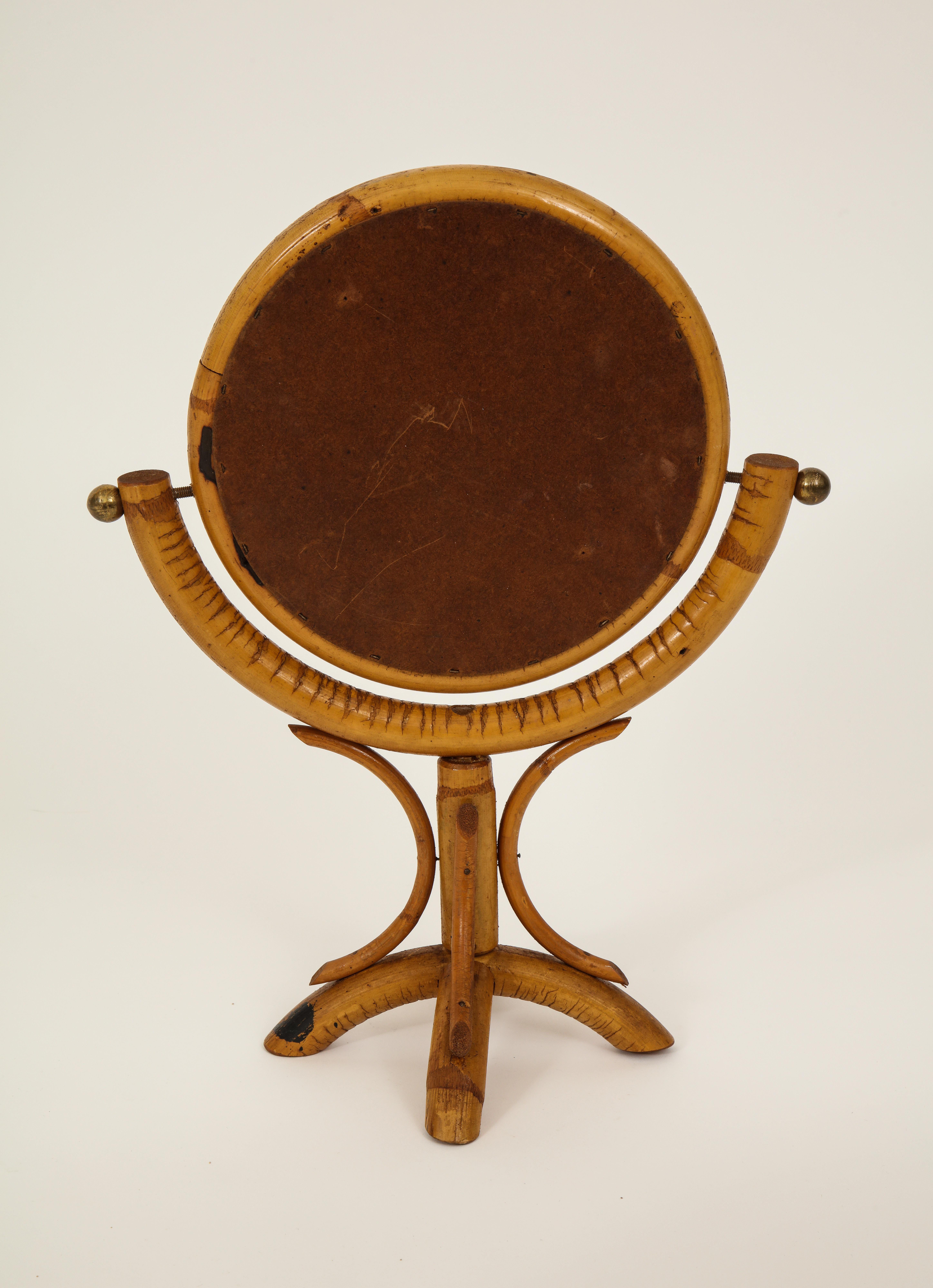 Bamboo Table Mirror, Brass Detail Midcentury France, 1950s In Good Condition In New York, NY