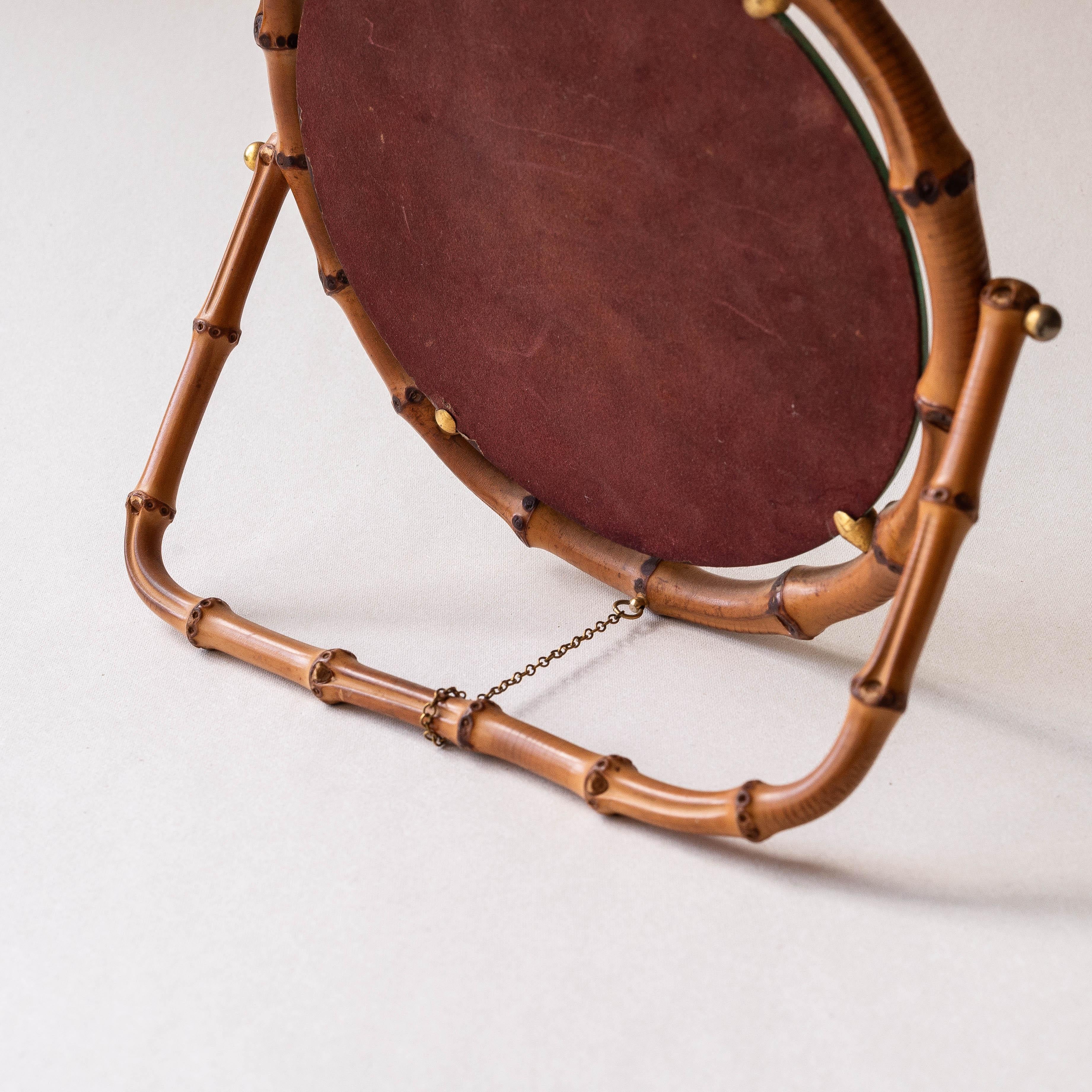 Mid-Century Modern Bamboo Table Mirror, Revolving Vanity Mirror, France 1960s For Sale
