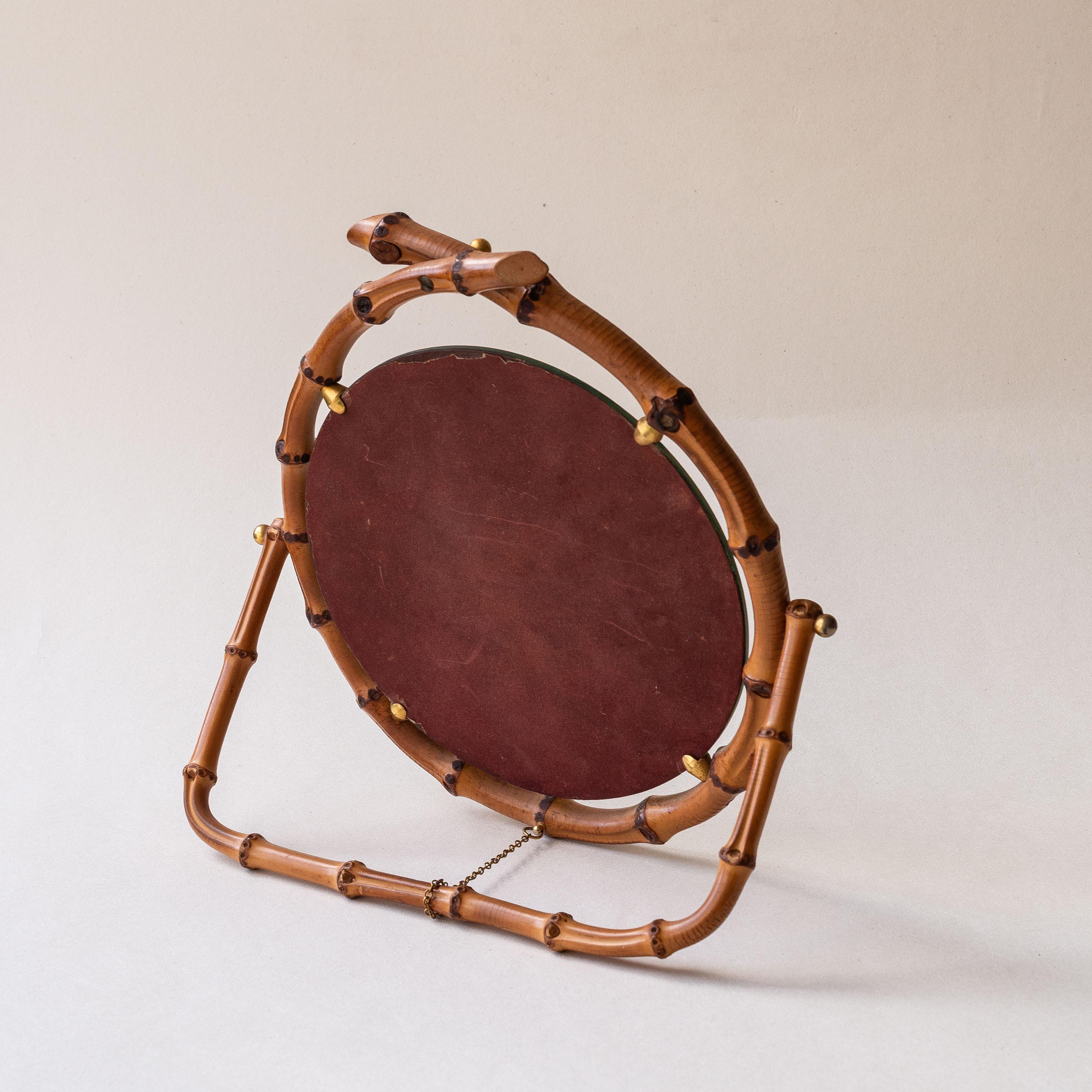 Brass Bamboo Table Mirror, Revolving Vanity Mirror, France 1960s For Sale