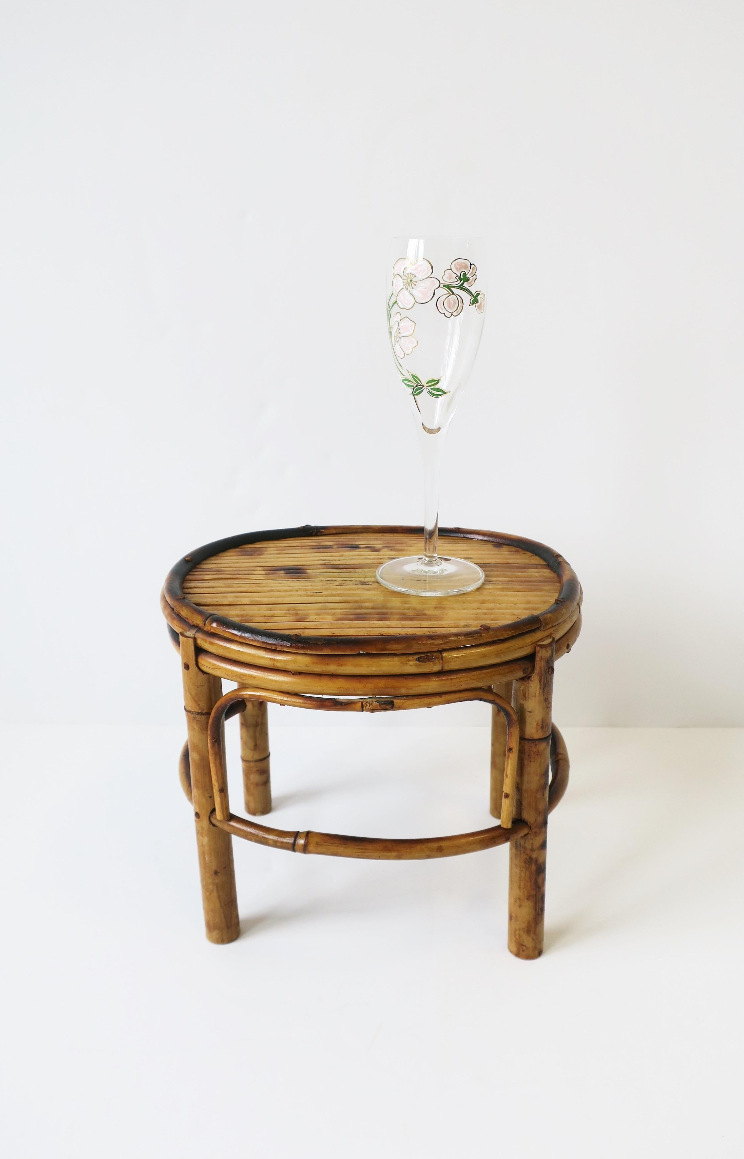 20th Century Wicker Bamboo Table or Plant Stand, Small For Sale
