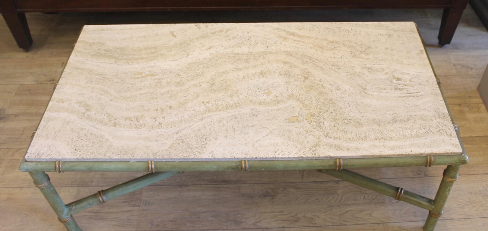 British Colonial Bamboo Table, Travertine, 1970 For Sale