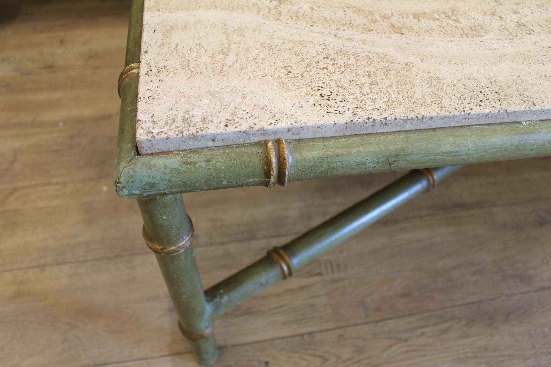 Bamboo Table, Travertine, 1970 In Fair Condition For Sale In Nice, FR