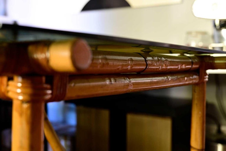 Bamboo Table with Glass Top and Set of 4 Bamboo Chairs For Sale at 1stDibs