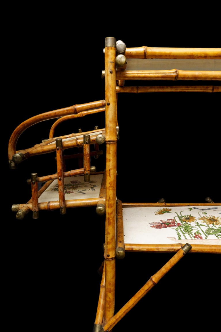 Bamboo Table with Metal Caps and Tile Inserts For Sale at 1stDibs