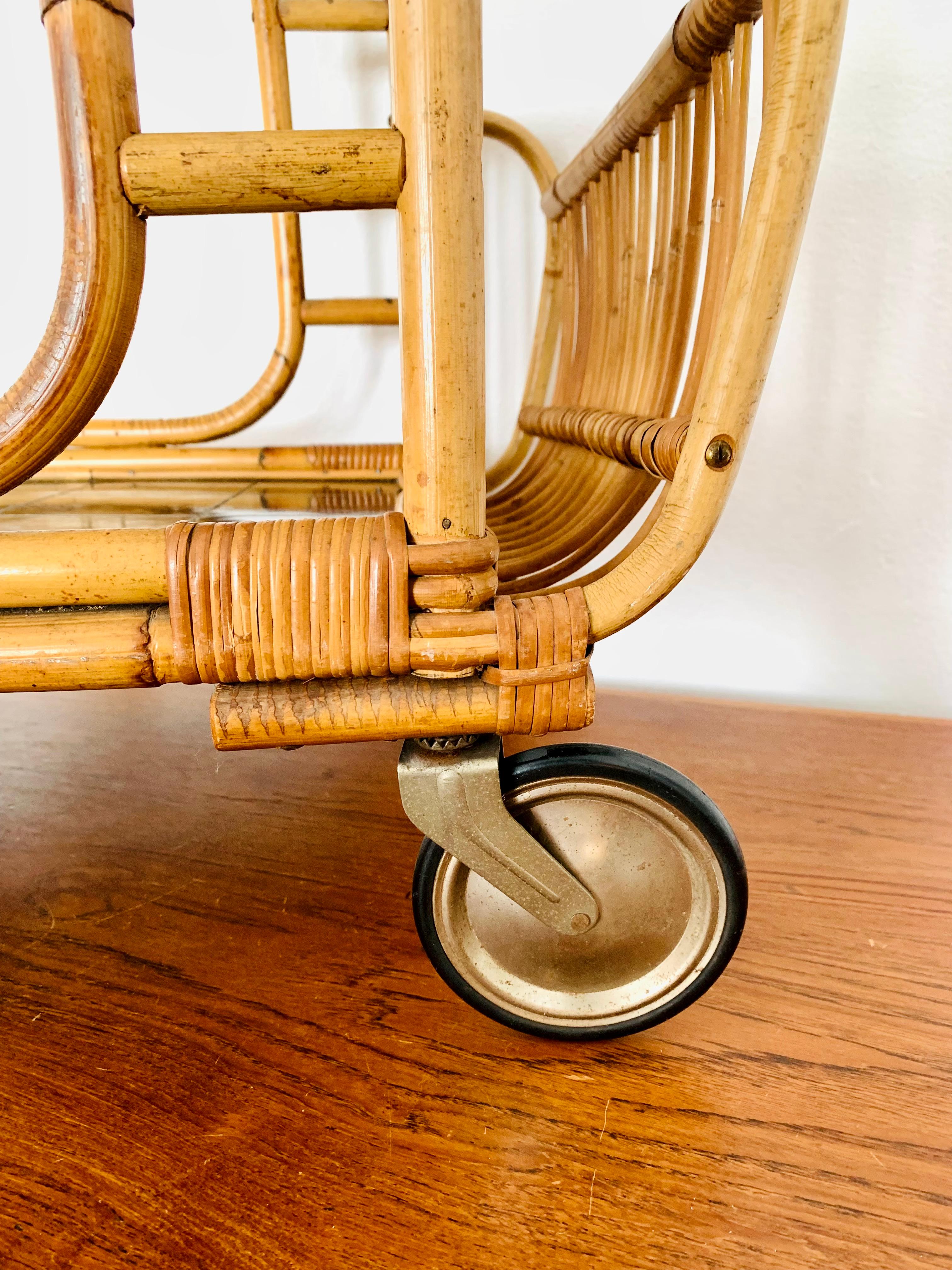 Bamboo Tea Trolley or Bar Cart For Sale 2