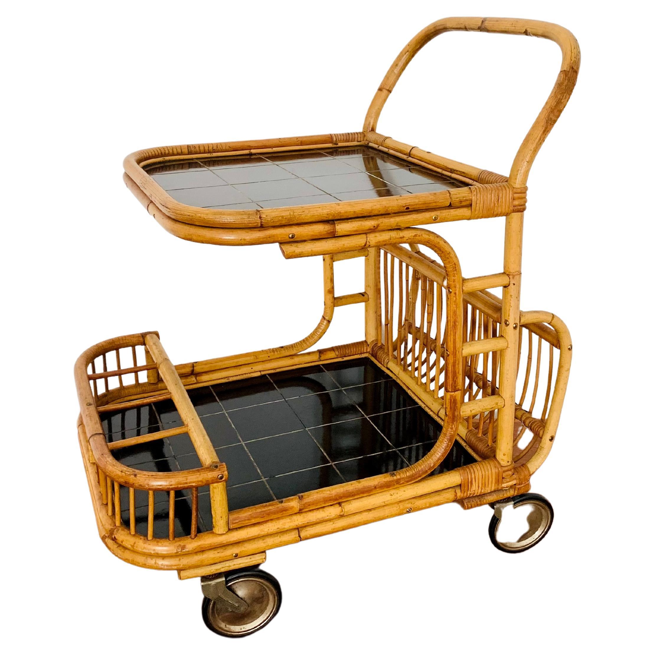 Bamboo Tea Trolley or Bar Cart