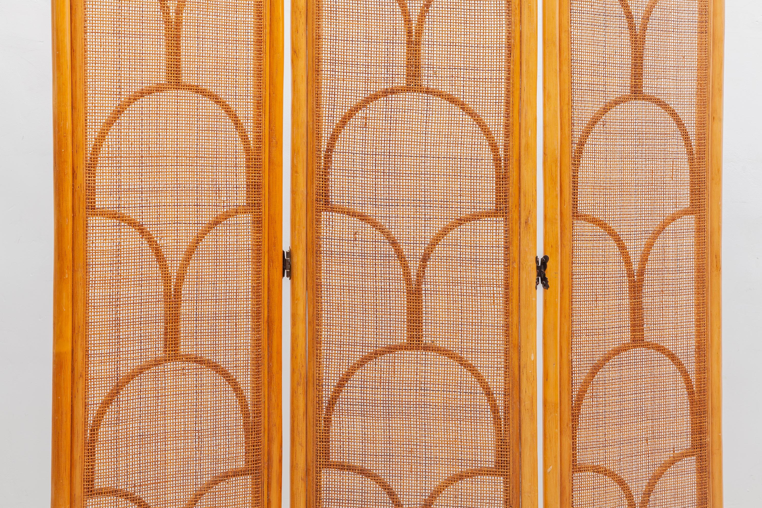 Mid-Century Modern Bamboo Three Panel Room Screen, Italy, 1970s