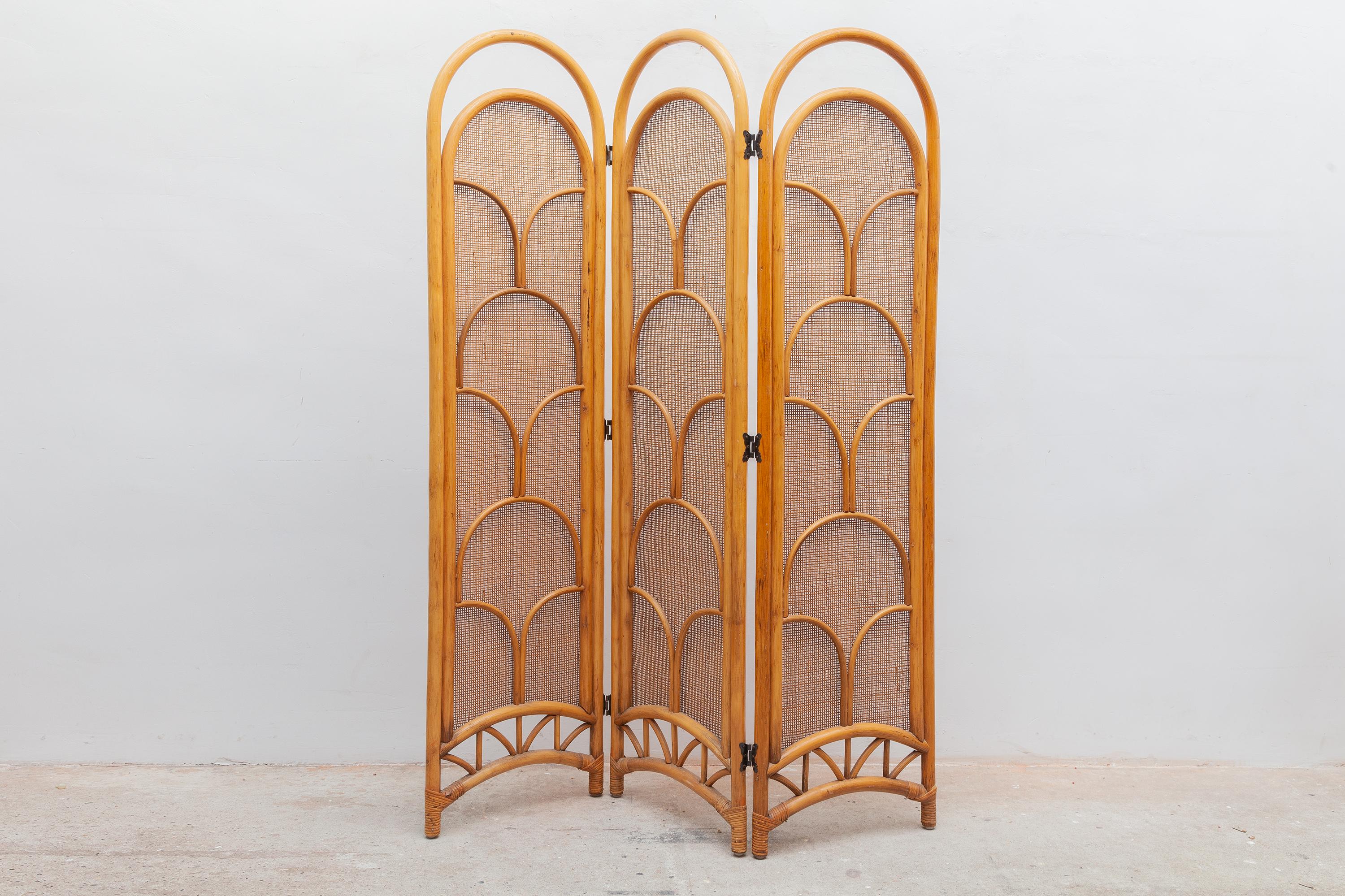 Bamboo Three Panel Room Screen, Italy, 1970s In Good Condition In Antwerp, BE