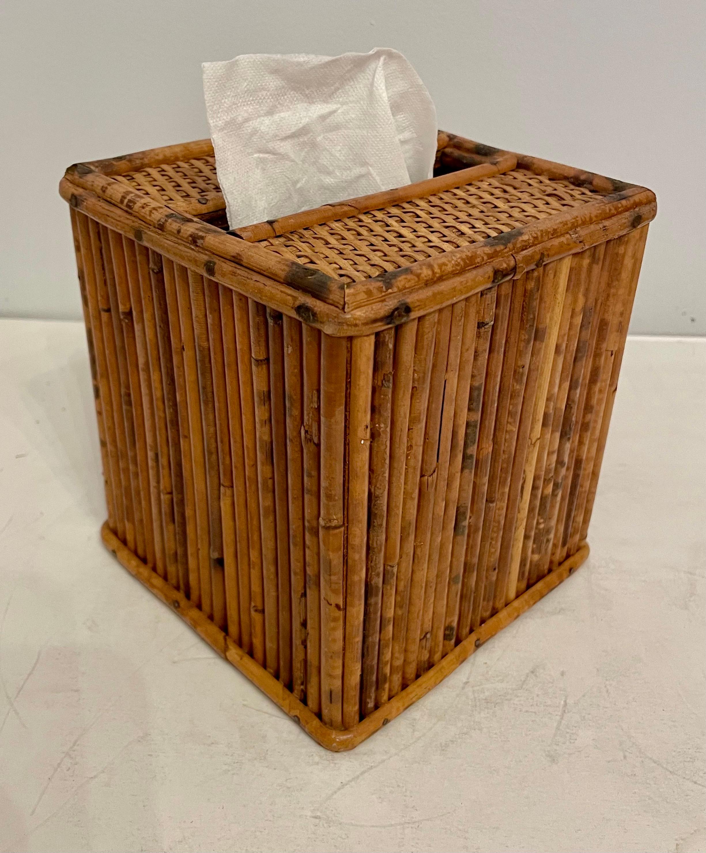 Mid-Century Modern Bamboo Tissue Box Cover Holder For Sale