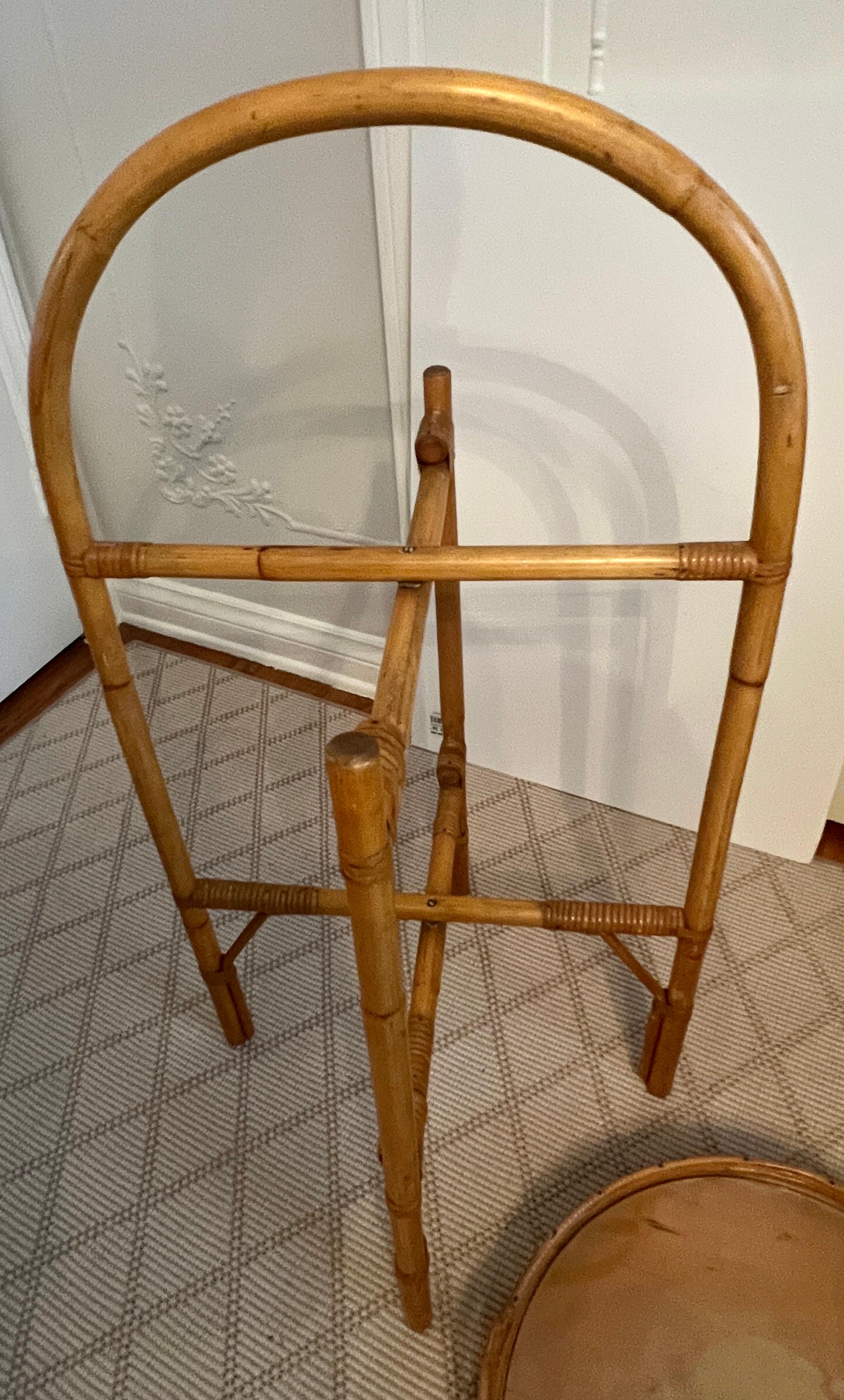 Hand-Crafted Bamboo Tray Table with Two Removable Trays and Folding Stand For Sale