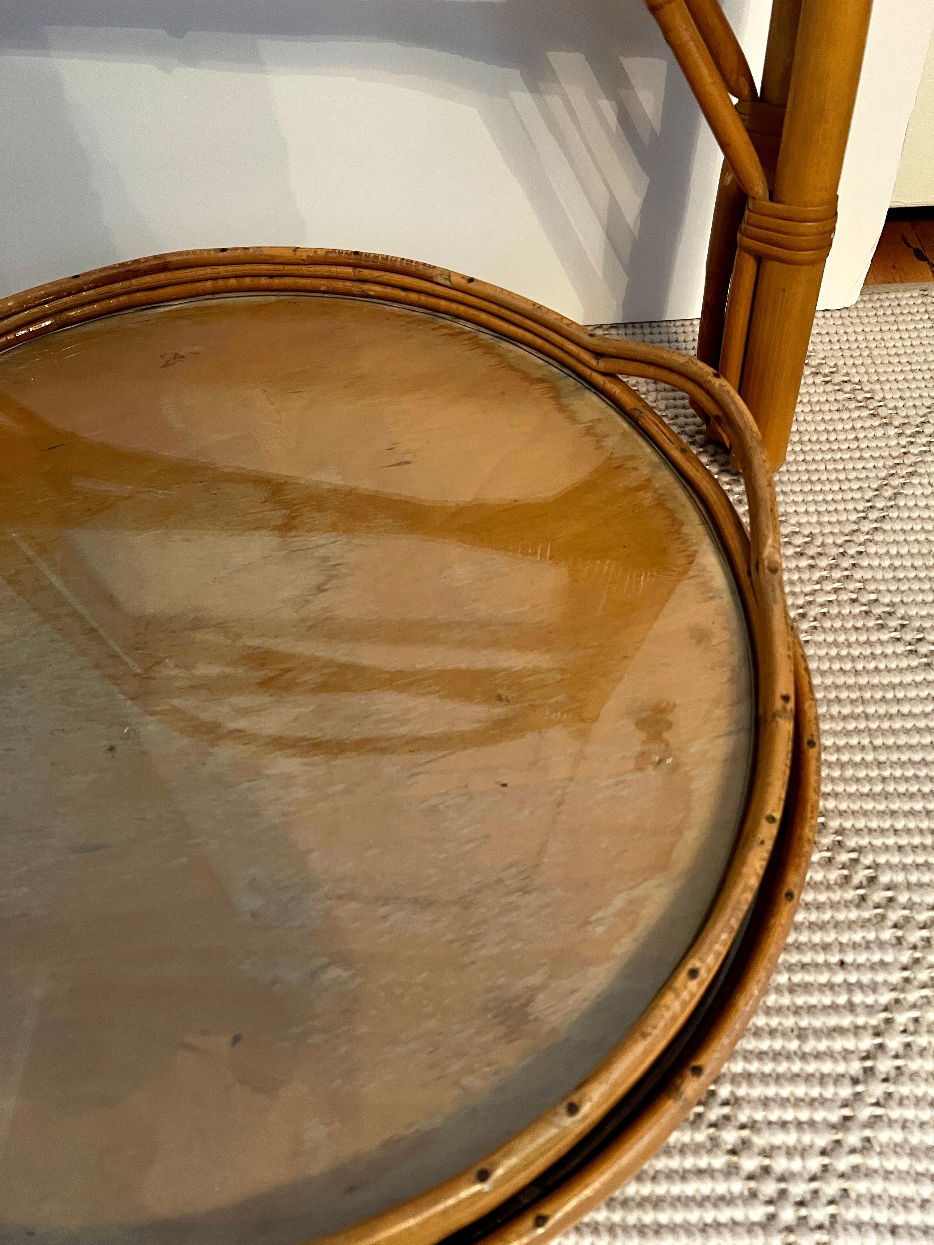 20th Century Bamboo Tray Table with Two Removable Trays and Folding Stand For Sale