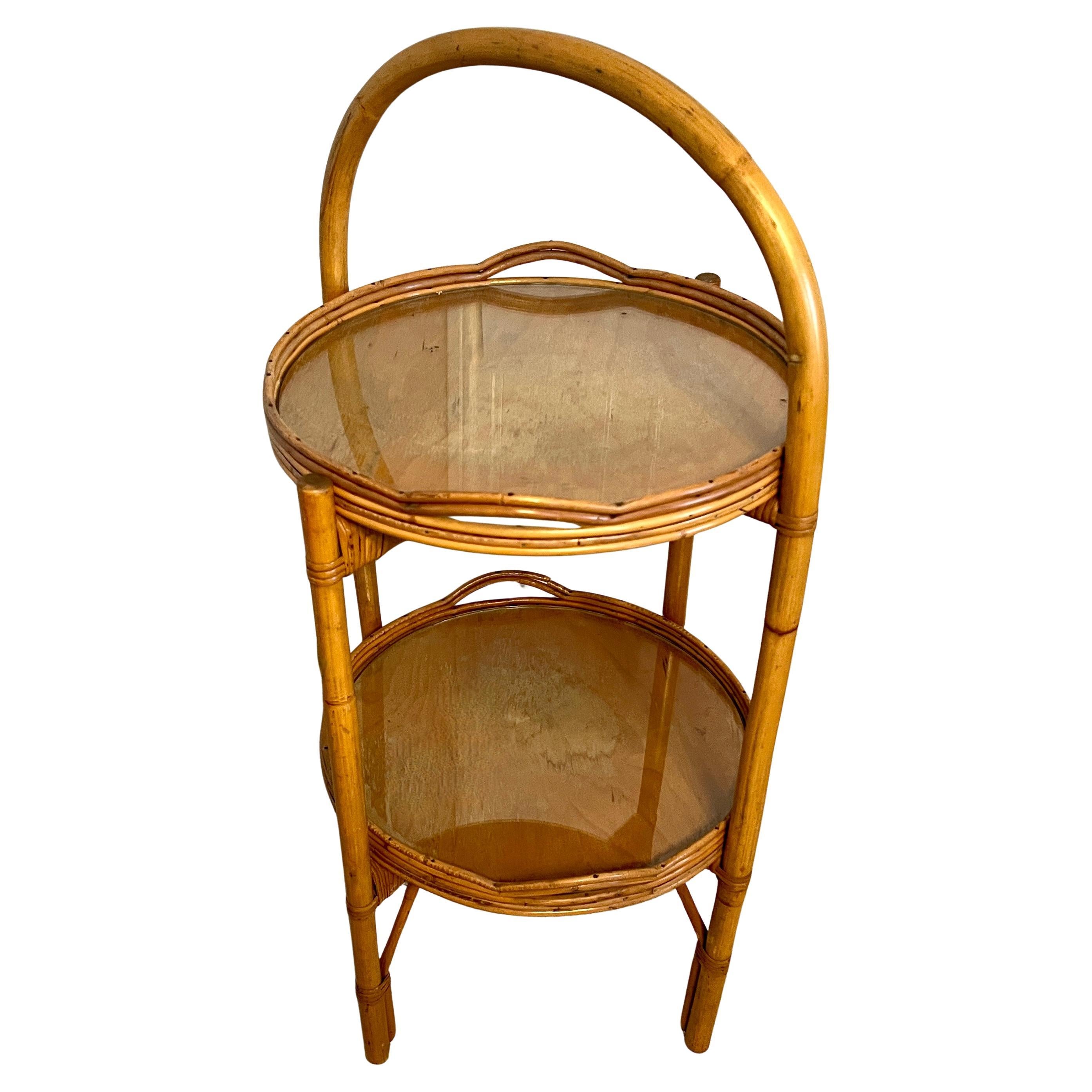 Bamboo Tray Table with Two Removable Trays and Folding Stand For Sale