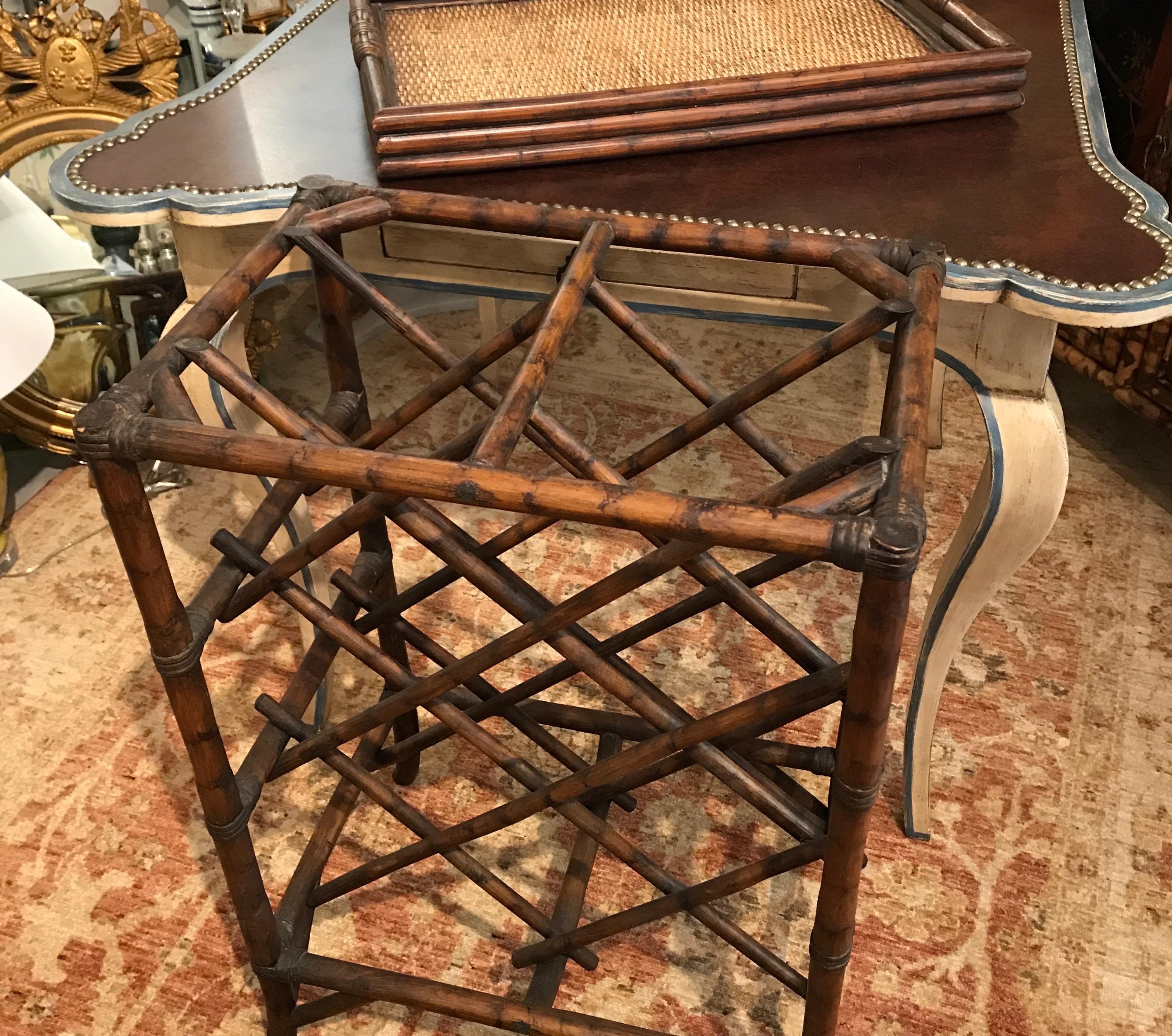 Bamboo Tray Top Wine Rack or Side Table In Good Condition For Sale In West Palm Beach, FL