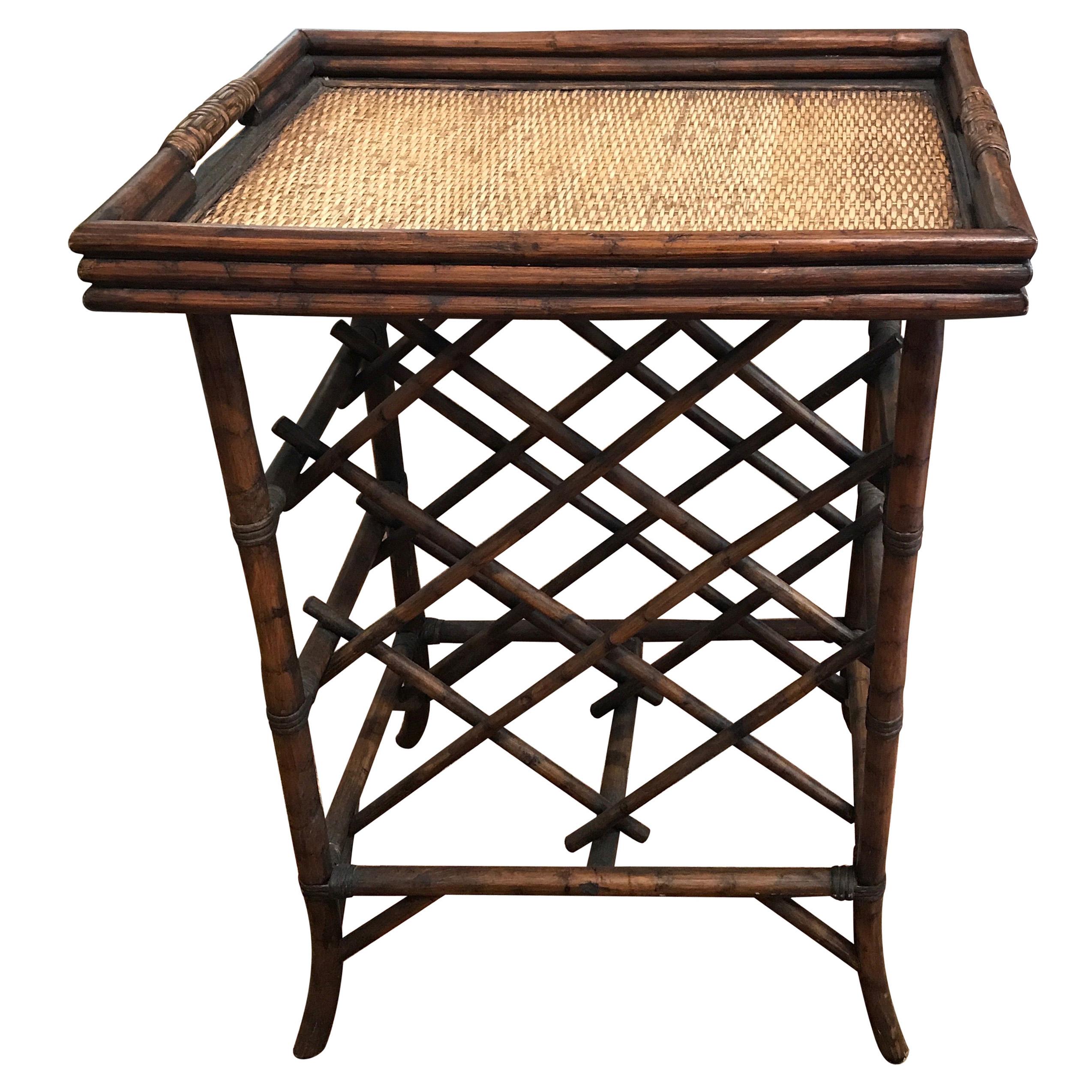 Bamboo Tray Top Wine Rack or Side Table For Sale