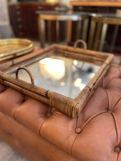 Bamboo tray with handles and an antiqued mirror finish, 1970s